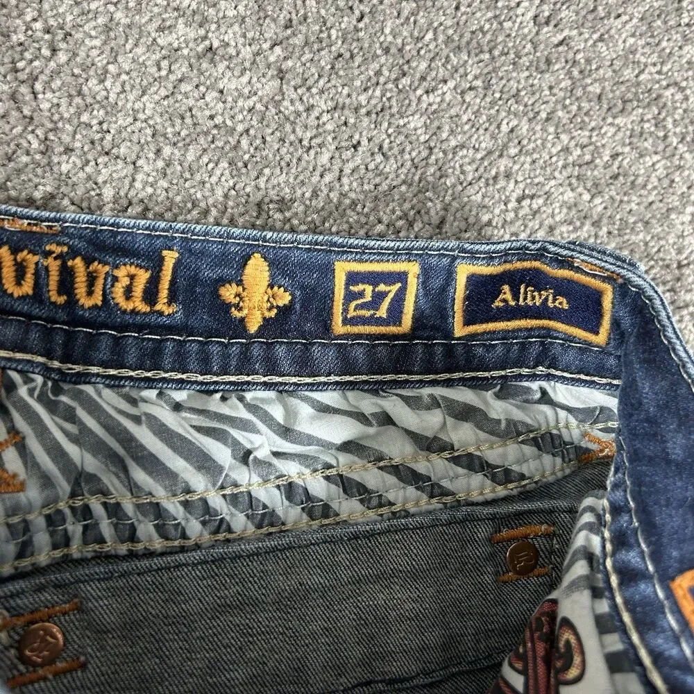 Rock Revival Alivia Women’s Size 27 Blue Denim Faded Low Rise Skinny Jeans Used